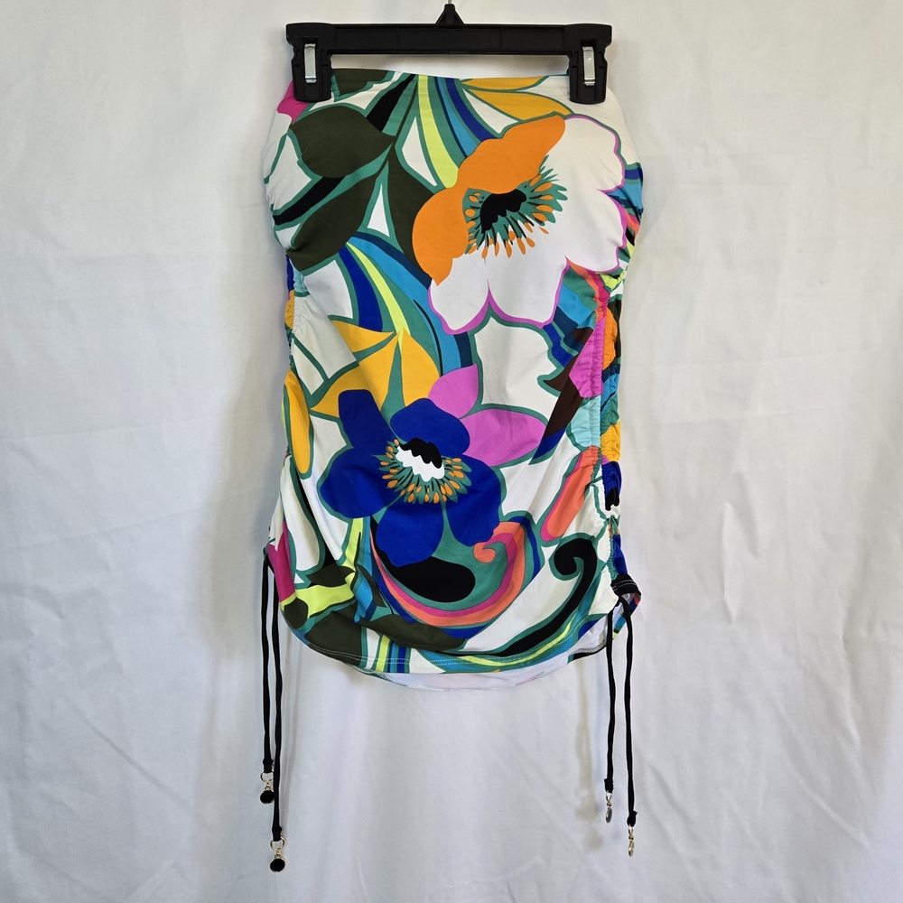 La‎ Blanca Sun Catcher White Floral Cinch Side Bandeau Tankini Top M/8 36 B/C